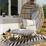 GarveeLife Oversize Wicker Egg Chair with Ottoman, Egg Shaped Lounge Chair with Thick Cushion, Comfy Egg Rattan Seat for Indoor Outdoor Patio Porch Backyard, Grey GarveeLife