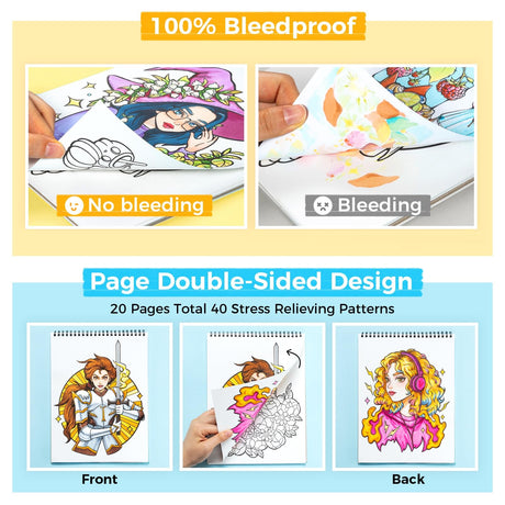 Ohuhu Double-Sided Bleedproof Coloring Book for Alcohol Markers - 8"x10" Portraits of Joy Coloring Book - 20 Sheets/40 Patterns - Top Spiral-Bound Design - Stress-Relieving Gift for Adults Teens Women Ohuhu
