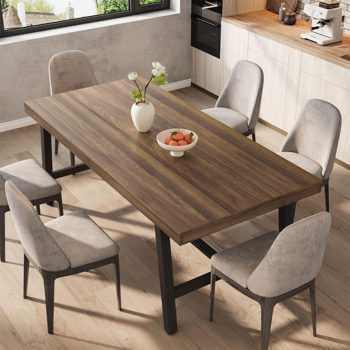 Industrial Dining Table for 6-8 People, 70.87" Long Wooden Kitchen Table with Sturdy Metal Frame & Rustic Brown Finish - Seats 6 Rectangular Counter for Dinner, Kitchen, Dining Room - Brown GarveeHome