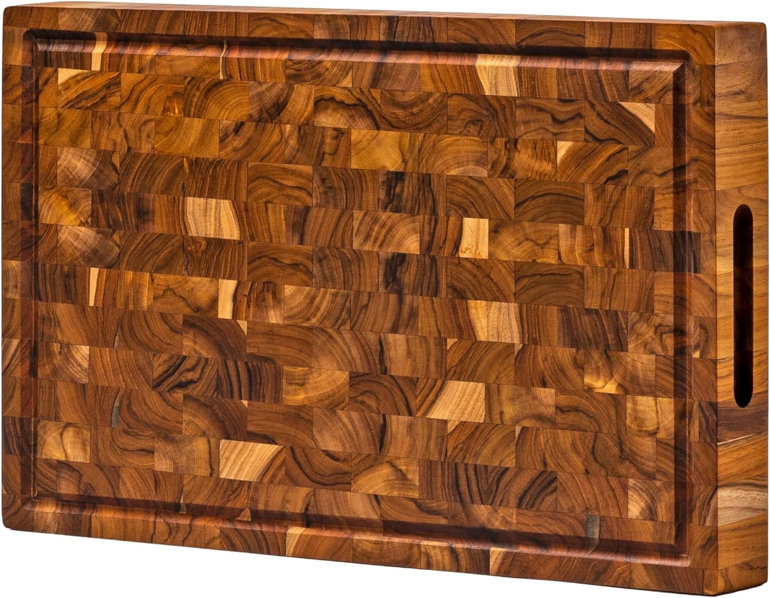 Large End Grain Butcher Block Cutting Board [1.5" Thick]. Made of Teak Wood and Conditioned with Beeswax, Flaxseed Oil & Lemon Oil. 16" x 11" - WoodArtSupply