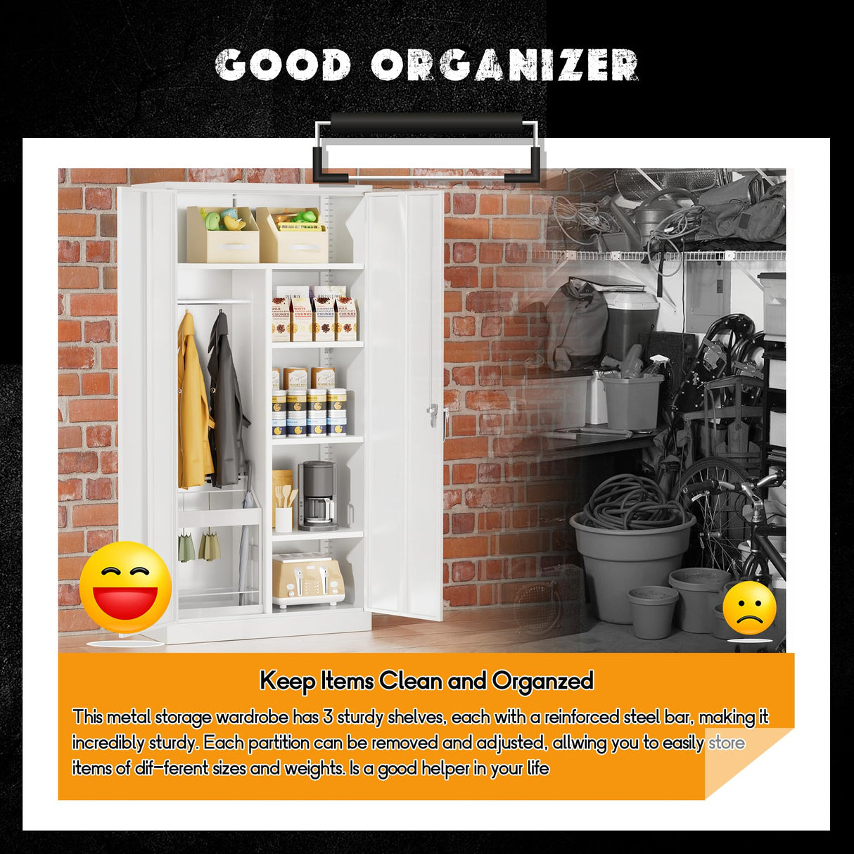 Greenvelly Metal Wardrobe Cabinet with Doors and Hanging Rod,72" Lockable Steel Storage Wardrobe Cabinet Bedroom Storage Cabinet, Clothes Closet for Home, Office and Bedroom, School,Gym Greenvelly