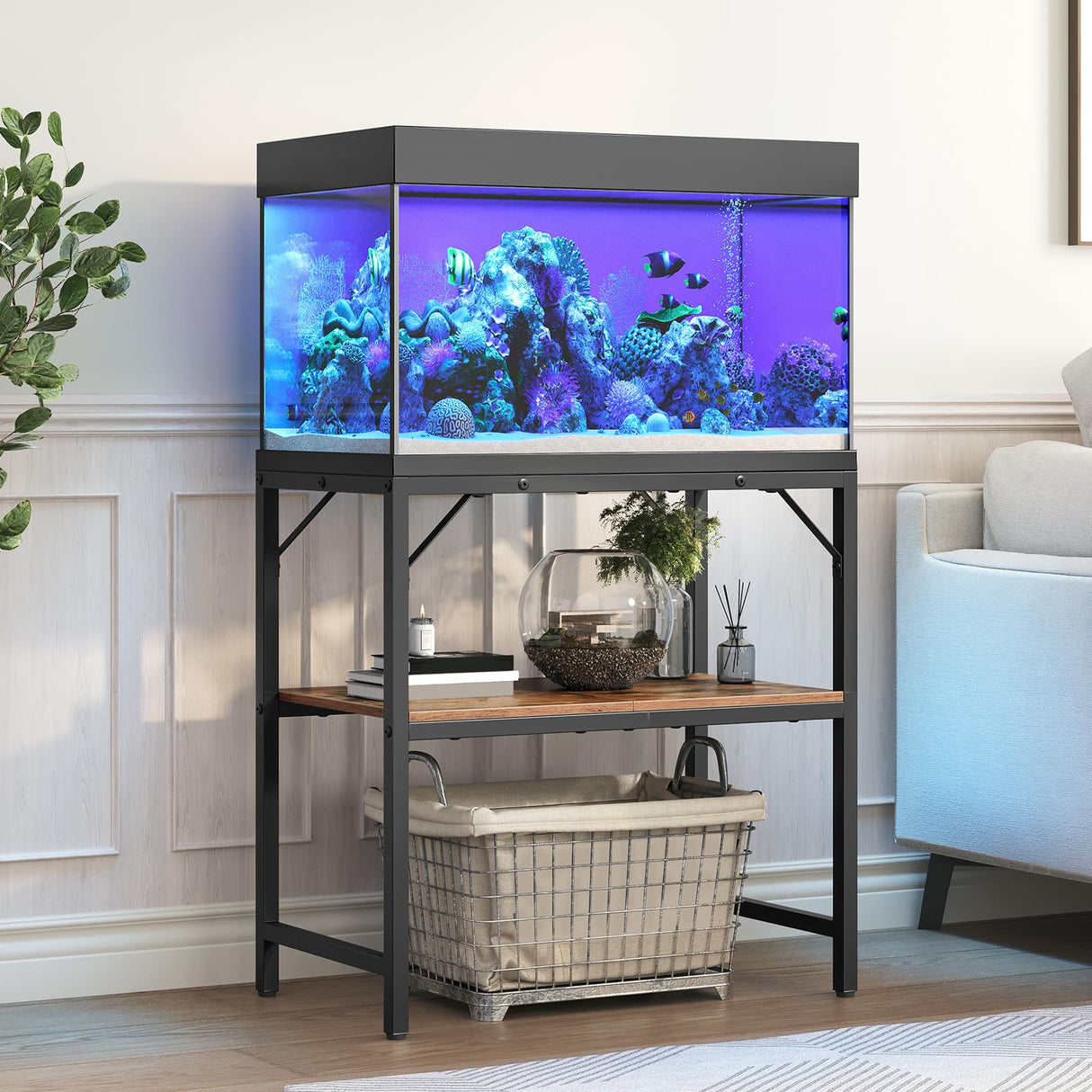 MAHANCRIS 20 Gallon Fish Tank Stand, Aquarium Stand with 2-Tier Storage Shelves, Heavy Duty Breeder Turtle Terrarium Stand Rack for Home Office, 24.0" L x 11.8" W x 24.4" H, Rustic Brown FTHR2001 MAHANCRIS