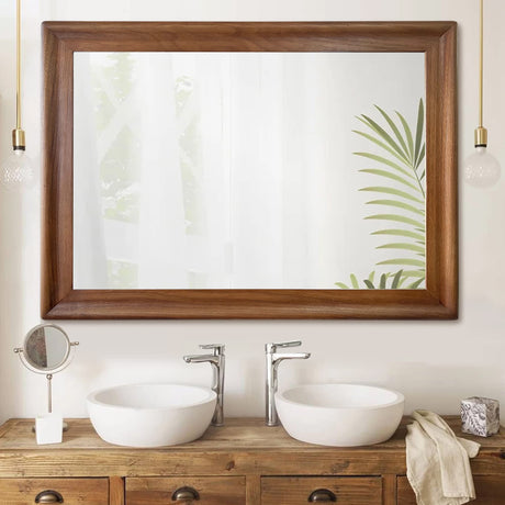CULER Rustic Wood Wall Mirror for Bathroom,Rectangle 24 x 36 inch Hanging vatiny Mirrors with Wooden Frame for Living Room,Bedroom,Entryway(Walnut Brown) CULER