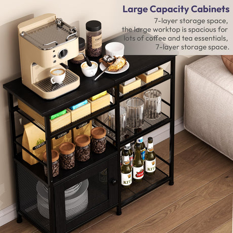 SWTYMIKI Coffee Bar Cabinet Station - Farmhouse Small Coffee Stand Station with Doors, Rustic Storage Organizer for Kitchen, Buffet Sideboard Cabinet Table for Home, Office, Corner, Bar, Black SWTYMIKI