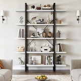 YITAHOME Industrial 5-Tier Bookshelf - Large Freestanding White Storage Unit with Sturdy Metal Frame YITAHOME