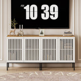 BVIUNTWO Farmhouse Buffet Cabinet with Storage, 63" Metal Base Console Table with Adjustable Shelves & 4 Doors, Antique White Sideboard for Kitchen, Dining Room, Living Room BVIUNTWO