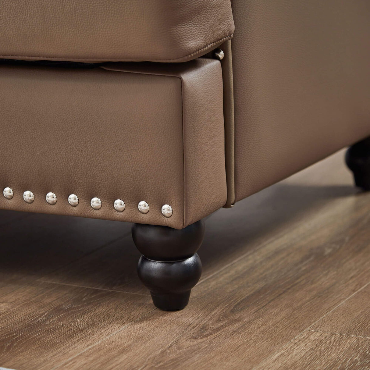 Lestar Loveseat Sofa Faux Leather, Upholstered Comfy 2 Seater Love Seat Sofas Couch Classic Style Round Armrests Nailhead Trim Removable Cushion Cover w/Storage Space (Brown, Loveseat) Lestar