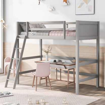 High-Quality Grey Twin Size Loft Bed with Ladder and Safety Rail by Harper & Bright Designs - WoodArtSupply