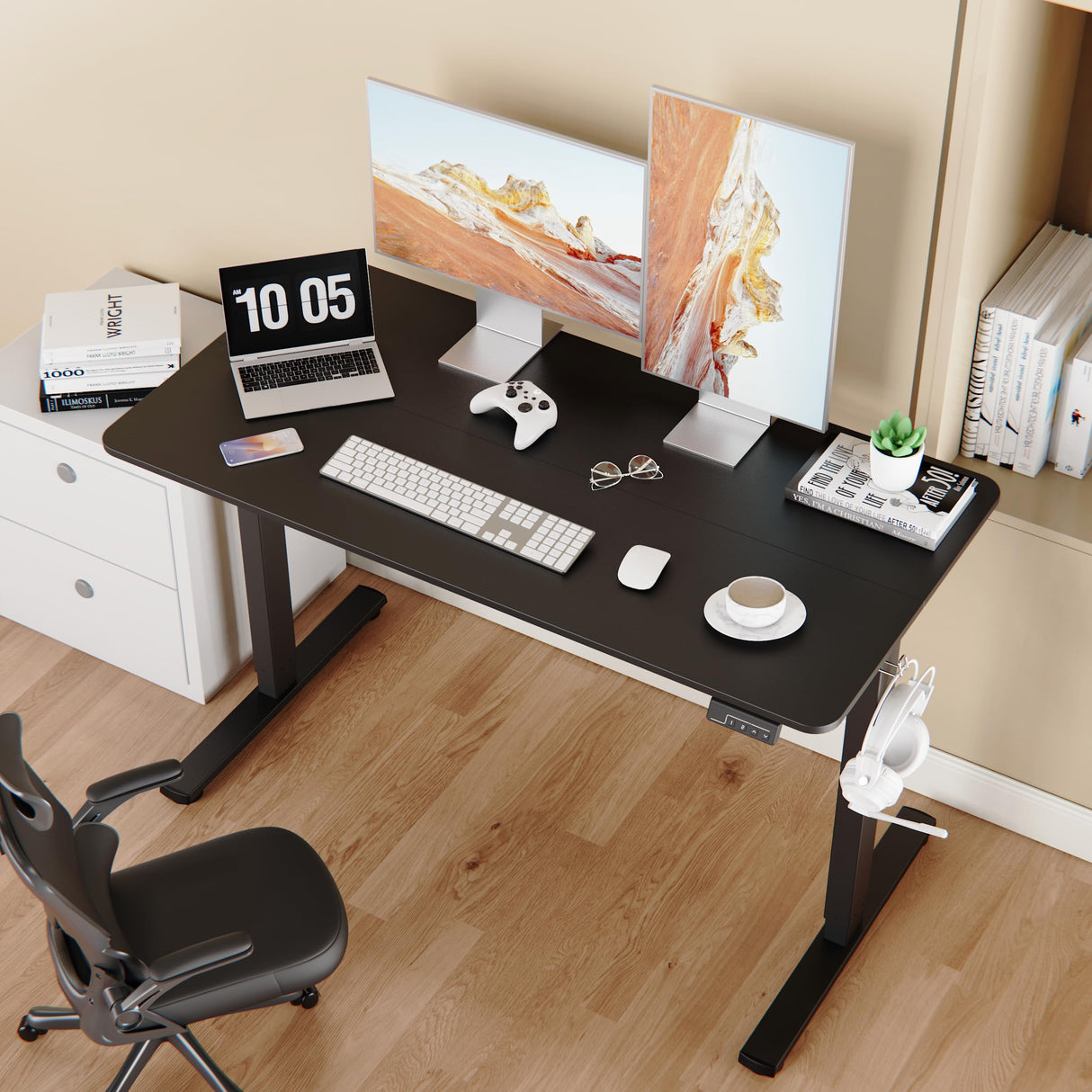 LongKe Electric Standing Desk Adjustable Height, Stand up Home Office Desk, 48x24 Inches Sit Stand Desk with Memory Preset, Black LongKe