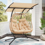 YOLENY Oversized Double Egg Chair with Adjustable Canopy, Patio Hanging Swing Chair, Hammock Chair with Cushion YOLENY