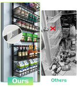 Mefirt Over The Door Pantry Organizer, Pantry Storage and Organization, 6-Tier Adjustable Hanging Baskets, Metal Wall Mount Spice Rack Seasoning Shelves for Home & Kitchen, Laundry Bathroom - Black Mefirt