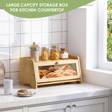 JANSNIMEN Bread Box for Kitchen Countertop, Large Bread Container Storage, Wooden Farmhouse Bread Box with Window Bread Holder (Natural Bamboo) JANSNIMEN