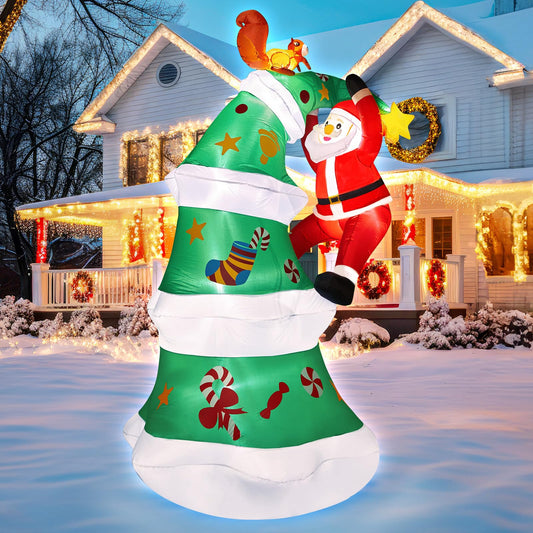 Minetom 10FT Inflatable Christmas Tree, Christmas Inflatable Outdoor Decoration with Build-in LEDs, Large Lighted Outdoor Blow Up Tree with Santa Squirrel Decor for Xmas Party Outside Yard Garden Lawn