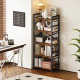 Organization and Storage, 5 Tier Bookshelf, Tall Bookcase with Shelves, Wood and Metal Book Shelf Storage Organizer, Industrial Display Standing Shelf Unit for Bedroom, Living Room, Rustic Brown Homeiju