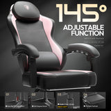 Dowinx Gaming Chair with Pocket Spring Cushion and Footrest, Ergonomic Game Chair with Massage Lumbar Support for Adults, High Back Leather Computer Chair for Office Gaming 300LBS, Pink Dowinx