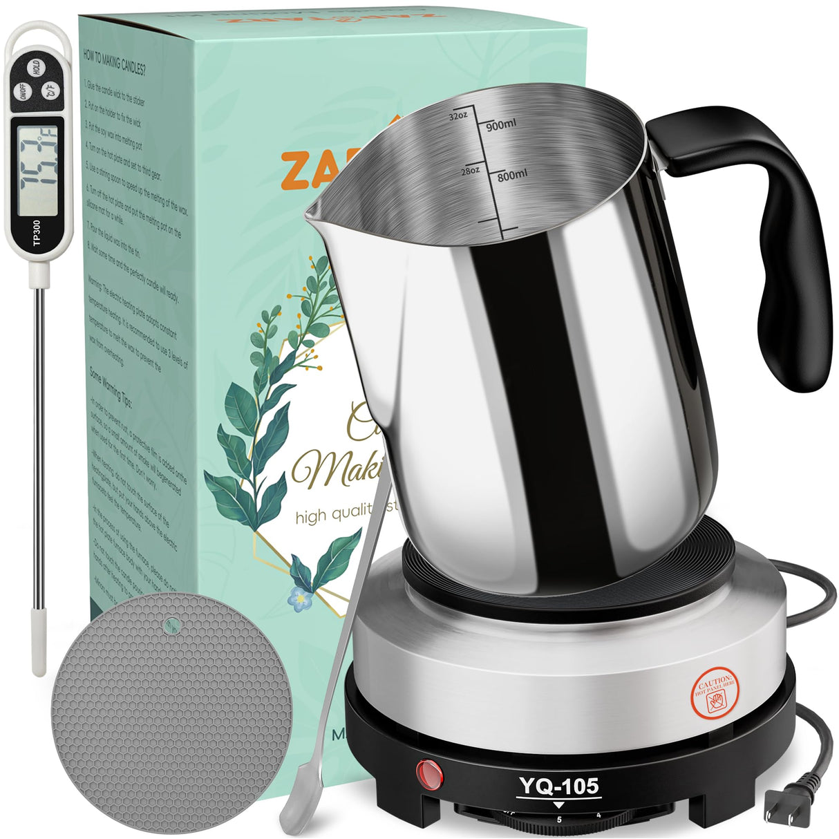 Zapstarz Candle Making Kit with Hot Plate, Candle Making Supplies for Adults Beginners, Wax Melting Pot with Stirring Spoon, Anti-Scalding Pad, Thermometer for Candle Making, Candle Making Pouring Pot Zapstarz