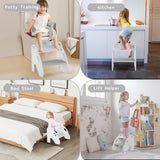 Ndahjahd Wooden Toddler Step Stool for Bathroom Sink,2 Step Stool for Kids,Kitchen Standing Tower,Children Learning Helper Stool with Safety Handles,Cute Kids Step Stool for Potty Training,Gray Ndahjahd