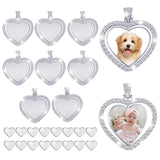 Hicarer 24 Pcs Rhinestone Pendant Trays Set Including 8 Heart Shape Double Sided Blank Pendant Charms with 16 Glass Domes Blank Discs Necklaces Halloween Jewelry Making (Silver) Hicarer