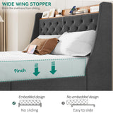 YITAHOME Queen Upholstered Platform Bed Frame with Wingback Headboard and 4 Storage Drawers, Built-in Outlets and USB Ports, Sturdy Wood Slats, No Box Spring Needed - Gray YITAHOME