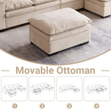 N NOORDENIYA 122″ Oversized Modular Sectional Sofa with Movable Ottoman, 6-Seat Deep Seat Sofa with Armrest Storage, Convertible U Shaped Couch for Living Room, Bedroom and Apartment, Terry, Beige N NOORDENIYA