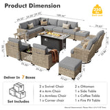 HOOOWOOO Outdoor Sectional Patio Furniture Set with Fire Pit Table,15 Pieces Wicker Conversation Sets L Shaped Couch,Extra Deep Out Door Sofa Outside Furniture with Swivel Chairs Ottoman,Charcoal Gray HOOOWOOO