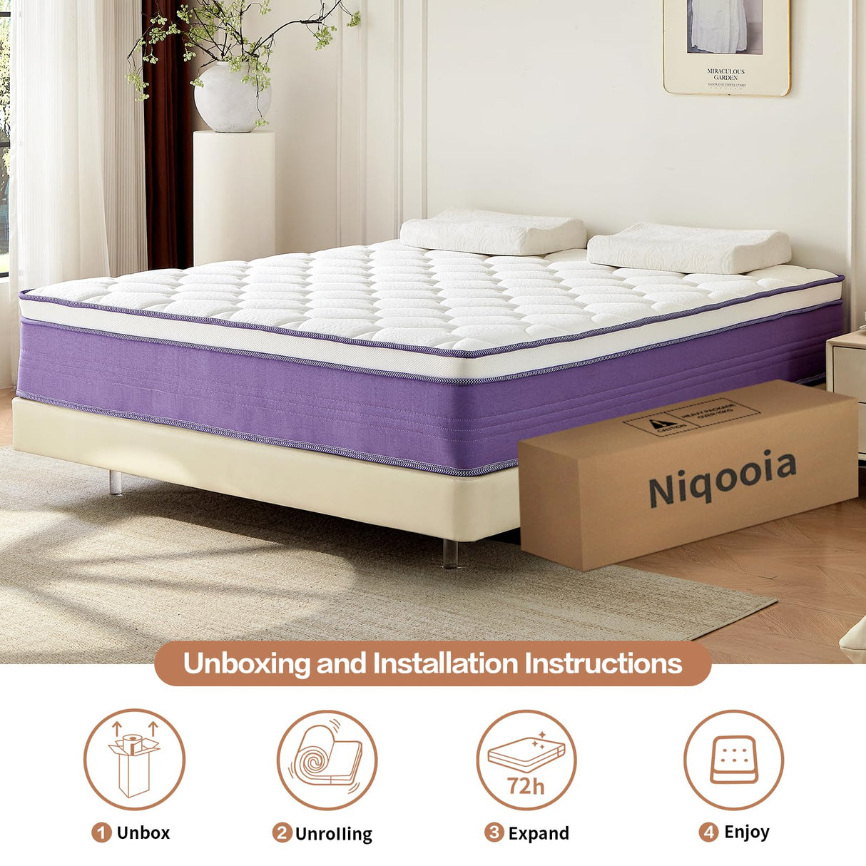 Niqooia Queen Mattress,12 Inch Queen Size Mattresses in a Box, Dual-Sided Comfort Medium Firm & Plush, Memory Foam Mattress for Pressure Relief & Cool Sleep, CertiPUR-US Certified, Safe Foams & Fabric Niqooia