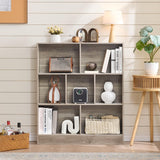 LEYAOYAO 7 Cube Bookshelf with Base,3 Tier Mid-Century Modern Grey Bookcase,Standing Wide Bookshelves Storage Organizer Shelf,Rustic Wood Display Cabinet Book Shelves for Bedroom,Living Room,Office LEYAOYAO