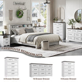 Farmhouse 6 Drawer Dresser, White Wood Chest of Drawers, 44" Tall Bedroom Storage Cabinet with Brushed Metal Handles, Closet Organizer for Bedroom, Living Room, Hallway Harpaq