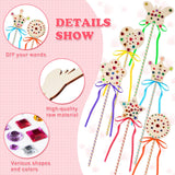 Chumia 42 Pcs Princess Fairy Wands Kit Include 28 Wooden Princess Wand, 6 Gem Stickers, 8 Ribbons, Birthday Party Supplies, Unfinished DIY Moon Butterfly Make Your Own Wand Chumia