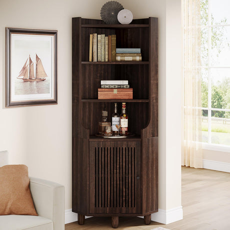 Tribesigns 68-Inch Tall Corner Cabinet, Farmhouse Corner Cabinet with Doors, 6-Tier Storage Cabinet with Removable Shelf for Living Room, Kitchen, Bathroom, Brown Tribesigns