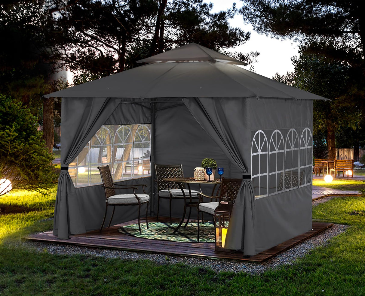 ABCCANOPY 10x12 Outdoor Gazebo - Patio Screened Gazebo with Curtains and Windows for Deck, Lawn and Backyard (Dark Gray) ABCCANOPY