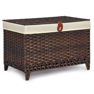 Honjourai Wicker Storage Basket with Lid,Rattan Shelf Basket with Removable Liner Bag,160L Storage Bin,Storage Trunk with Heightened Feet,Storage Container for Wardrobe,Home Organizer