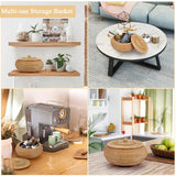 Hipiwe Round Rattan Boxes with Lid Natural Woven Storage Basket Bin Multi-Purpose Wicker Tray Weaving Decorative Shelf Basket Farmhouse Picnic Food Bread Fruit Table Storage Basket Hipiwe