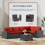 Kullavik 6PCS Outdoor Patio Furniture Set PE Wicker Rattan Sectional Sofa Patio Conversation Sets,Red Kullavik