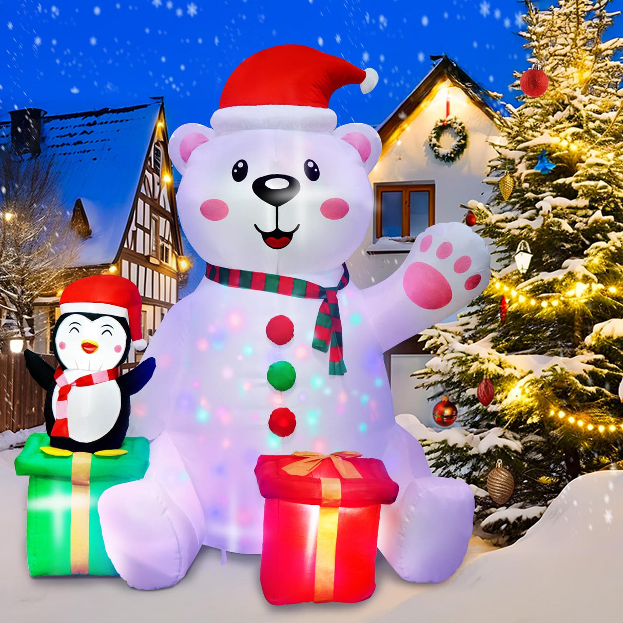 GUDELAK 6 Ft Christmas Inflatables Outdoor Decorations, LED Light Up Polar Bear and Penguin Inflatable Christmas Blow Up Yard Decorations for Garden Lawn Indoor Xmas Holiday Party Decor GUDELAK