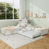 Merax L-Shaped Combination Twin Bed Frame with Trundle,Drawer,Built-in Desk,3-in-1 Design for Bedroom Merax
