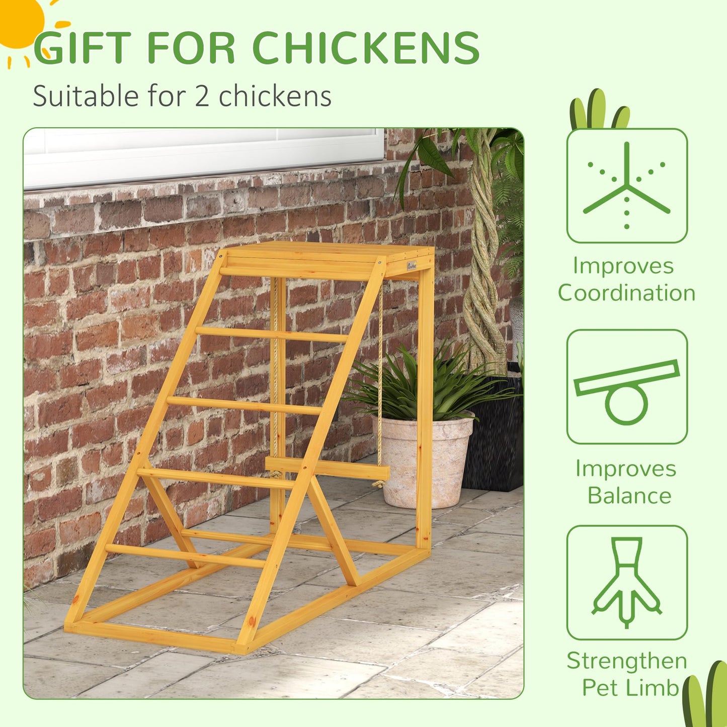 PawHut Chicken Activity Play for Healthy & Happy Animals, Swing Set with Chicken Perches & Hen Ladder, Chicken Coop Toy, Yellow - WoodArtSupply