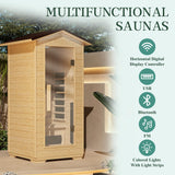 BNEHS Outdoor Sauna 1 Person,Full Spectrum Infrared Sauna,Home Sauna with 10 Minutes Warm Up Heating Tubes & Panels,Personal Wooden Sauna Room with Bluetooth Speaker,1820Watt BNEHS