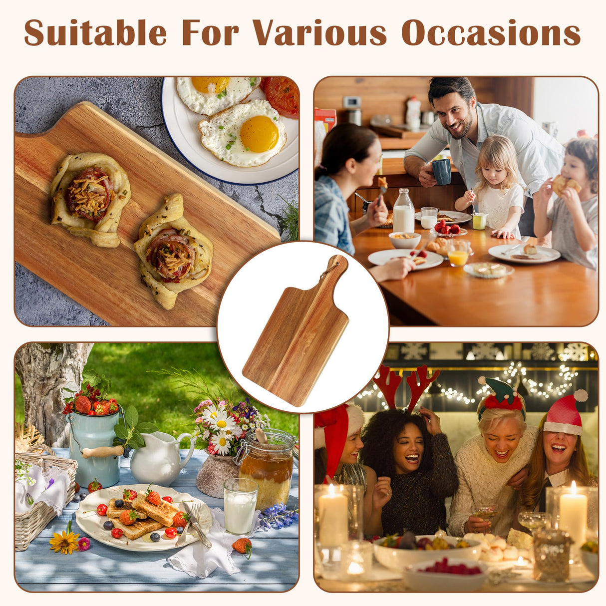 12 Packs Acacia Wood Cutting Board,12 x 6 Inch Plain Chopping Board with Handles Serving Board Wooden Kitchen Cutting Board Bulk with Rope and Plaid Ribbon for Vegetables Meat Pizza Cheese Fruit Bread Aweyka