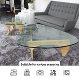 Modern Glass Coffee Table, 32.68" D x 22.44" W x 15.75" H, Abstract Round Tea Tables for Living Room Home Office Industrial Cocktail Tables (Log-Clear Glass/32.68") 1 EasySoul