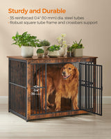 Feandrea Dog Crate Furniture, 43.3" Side End Table, Modern Kennel for Dogs Indoor up to 80 lb, Heavy-Duty Dog Cage with Enclosed Base, Double-Door Dog House, Rustic Brown UPFC024X01 Feandrea