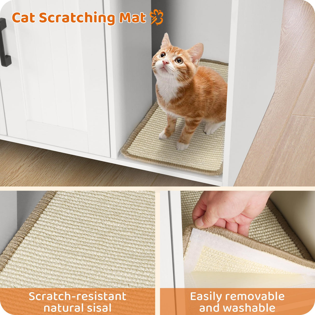DWANTON Litter Box Enclosure, Cat Litter Box Furniture Hidden, with Scratching Mat, Wooden Cat Washroom Indoor, Fit Most of Litter Box, 31.5" L x 19.7" W x 21.7" H, White+Rustic Brown Dwanton