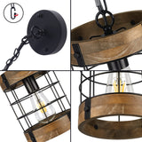 Rustic Pendant Light Fixtures, Farmhouse Kitchen Wood Hanging Lighting, Industrial Round Cage Chandelier for Entryway Hallway Dining Room Bedroom Foyer ACNKTZ