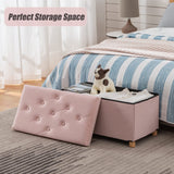 BRIAN & DANY 30 Inches Folding Storage Ottoman Bench, Ottoman with Storage for Living Room, with Wooden Feet and Lid, Pink BRIAN & DANY