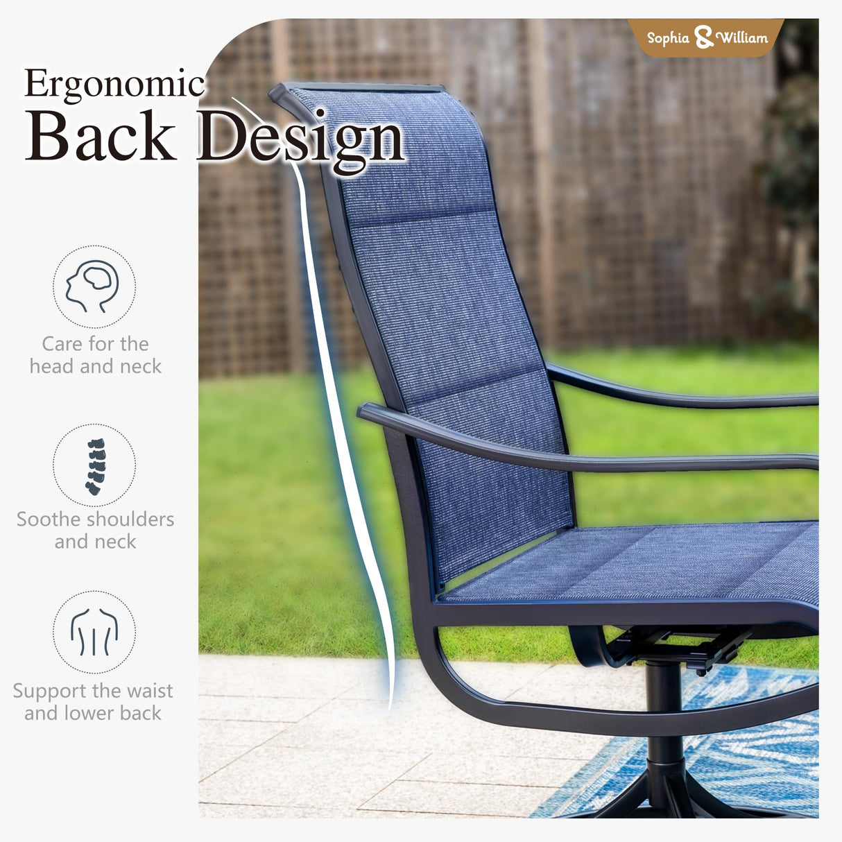Sophia & William Outdoor Patio Dining Set 9 Pieces, 8 x Textilene Swivel Patio Chairs with Padded and 1 Extendable Dining Table for 6-8, Outdoor Table and Chair Set for Lawn Garden (Blue) Sophia & William