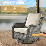 HOOOWOOO Outdoor Patio Furniture with Fire Pit Set 11 Pieces Patio Set with Fire Pit Wicker Outdoor Furniture with Fire Pit Table Set Patio Sectional Set with Swivel Chairs,Beige HOOOWOOO