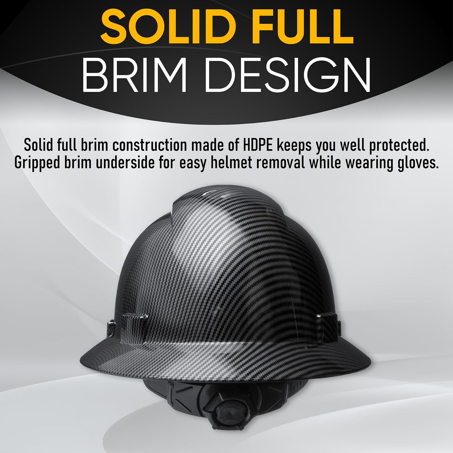 Hard Hat Construction OSHA Approved Vented Full Brim Safety Helmet Black Carbon Fiber Design Hard Hats, Cascos De Construccion Work Hardhat, 6 Point Ratcheting System | Meets ANSI Z89.1 - WoodArtSupply