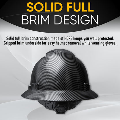 Hard Hat Construction OSHA Approved Vented Full Brim Safety Helmet Black Carbon Fiber Design Hard Hats, Cascos De Construccion Work Hardhat, 6 Point Ratcheting System | Meets ANSI Z89.1 - WoodArtSupply