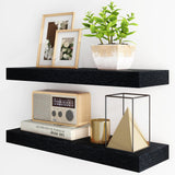 Fun Memories Floating Shelves for Wall, 24Inch Floating Shelves Set of 2, Hanging Shelf with Invisible Brackets, Wood Shelves for Living Room, Bedroom, Kitchen, Black Fun Memories