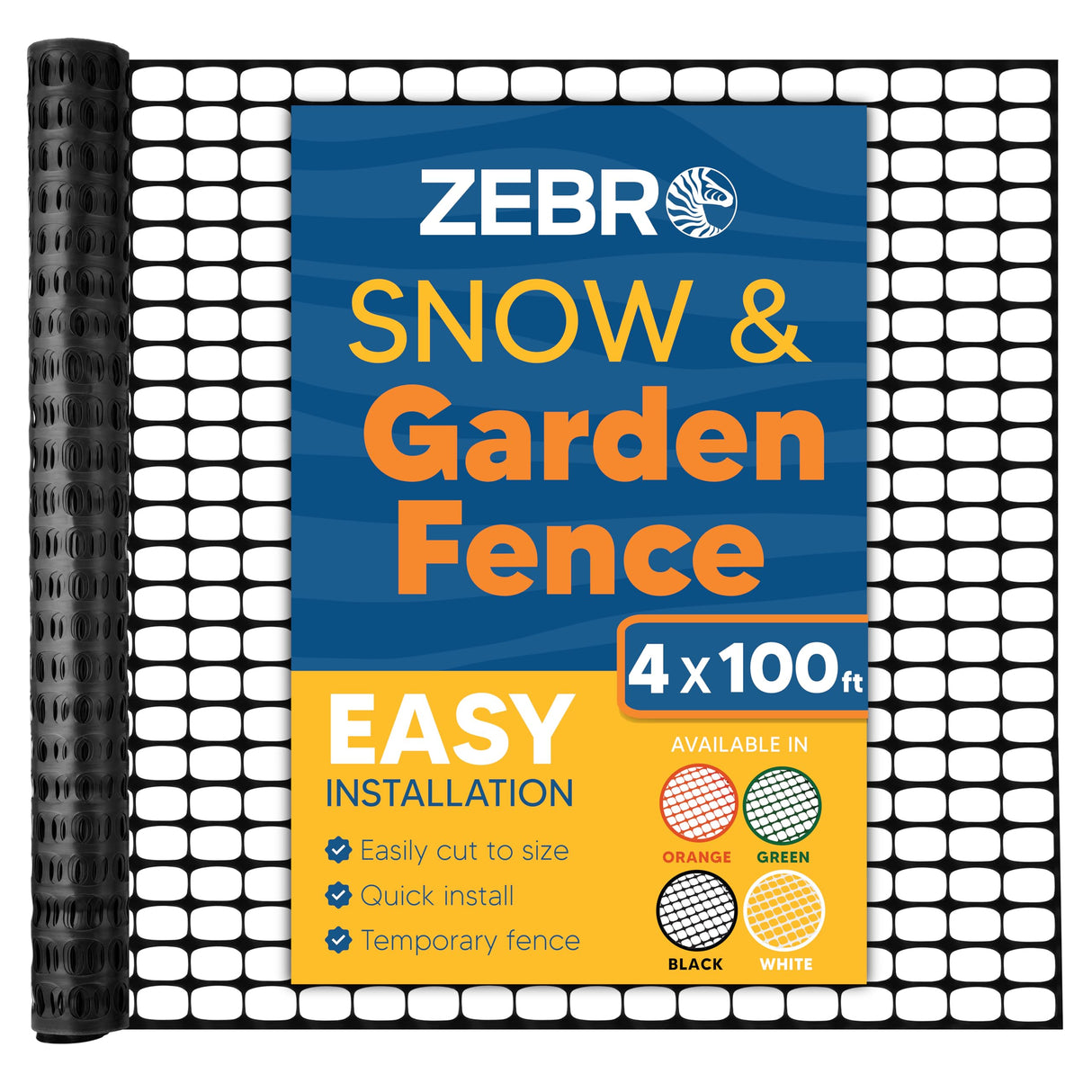 Zebro 4' x 100' Black Plastic Garden Fence Roll – Lightweight Temporary Mesh Fencing, Snow Fence, Poultry Netting – Outdoor Barrier for Yard, Landscaping, Deer & Animals – Compatible with Garden Uses ZEBRO